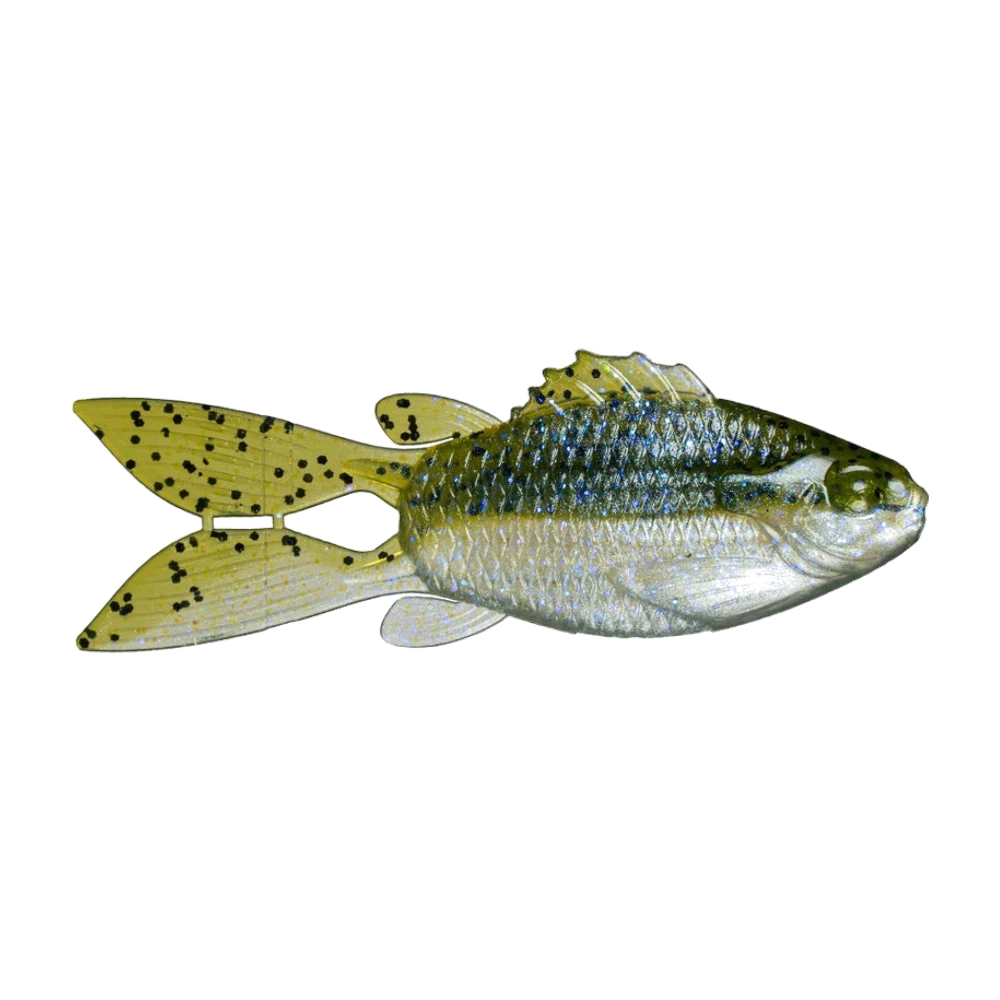 6th Sense FlipGill 3.8, Gummiköder in Form eines kleinen Panfish mit ausgeformten Flossen und geteiltem Gabelschwanz
