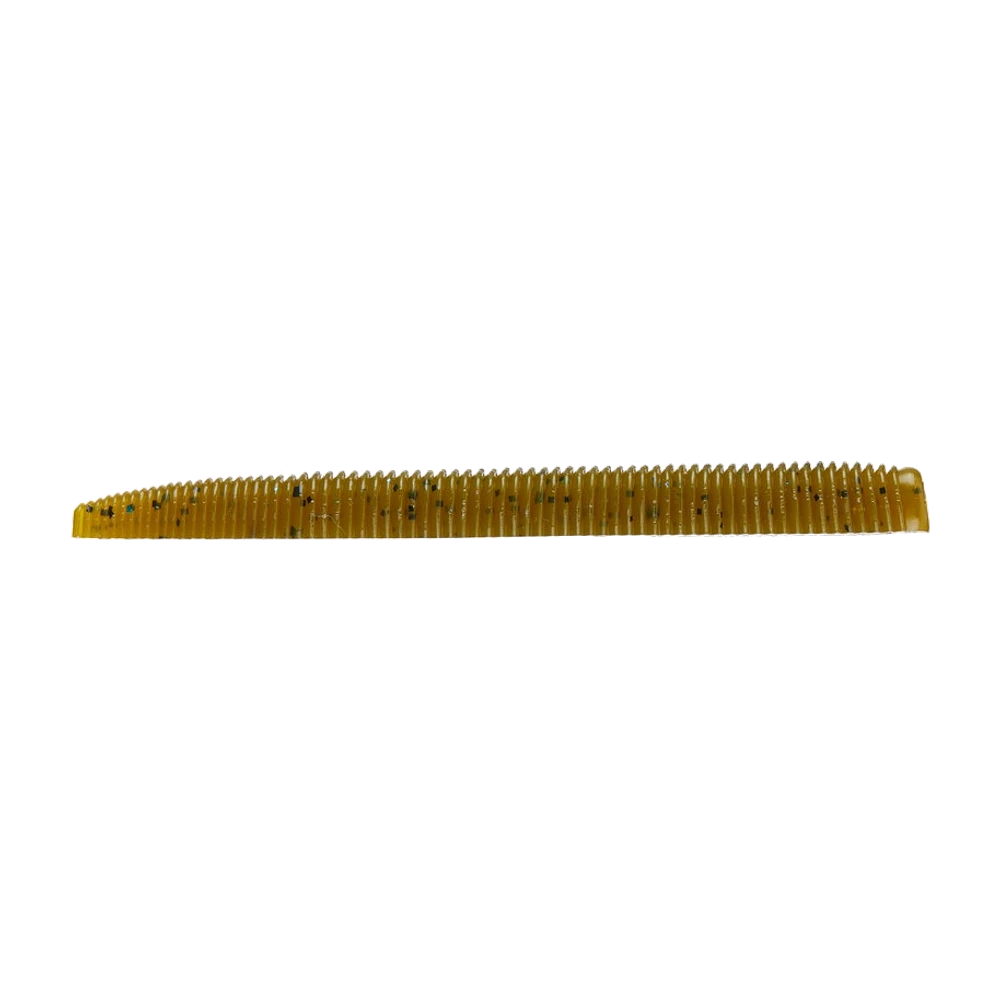 6th Sense Ned Fry Worm, petit stickbait souple annelé au ventre plat, coloris green pumpkin