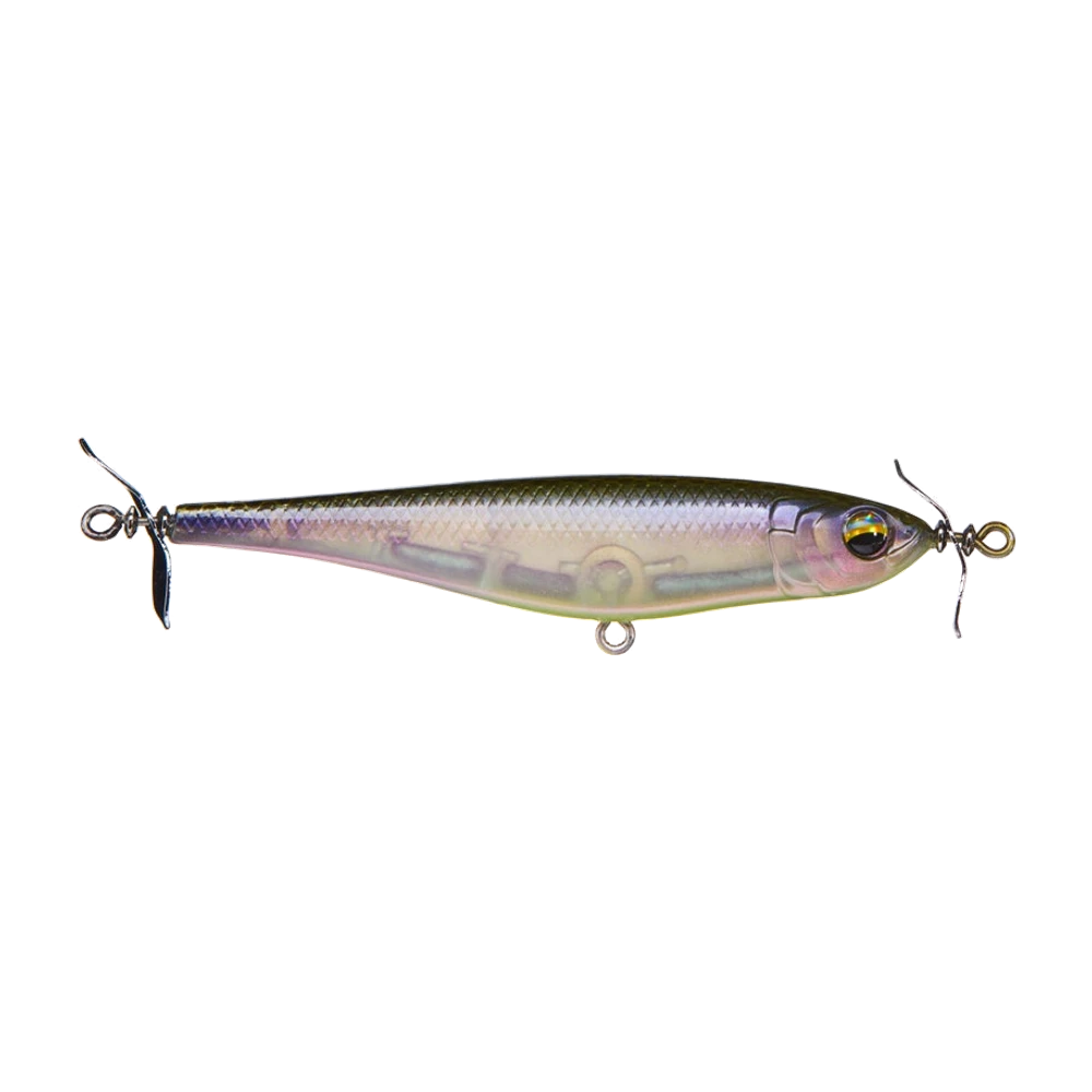 6th Sense Party Prop Spy Bait, Futterfischkörper mit gravierten Schuppen und 3D-Augen, je ein Metallpropeller an Kopf und Schwanz