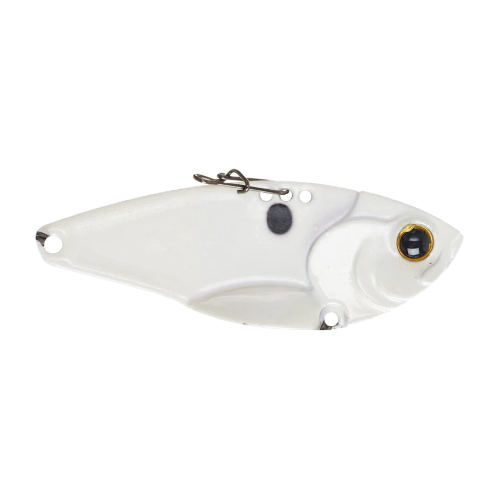 6th Sense Slice Blade Bait, profiliertes Metallblatt mit drei Zugösen auf dem Rücken, 3D-Augen und zwei Drillingen