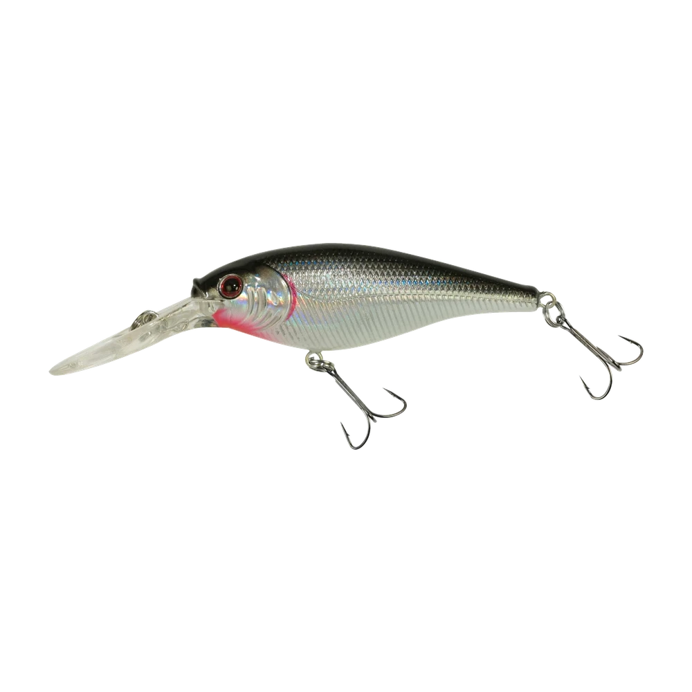 Crankbait Berkley Flicker Shad coloris Black Silver, corps suspending avec bavette et hameçons triples Fusion19