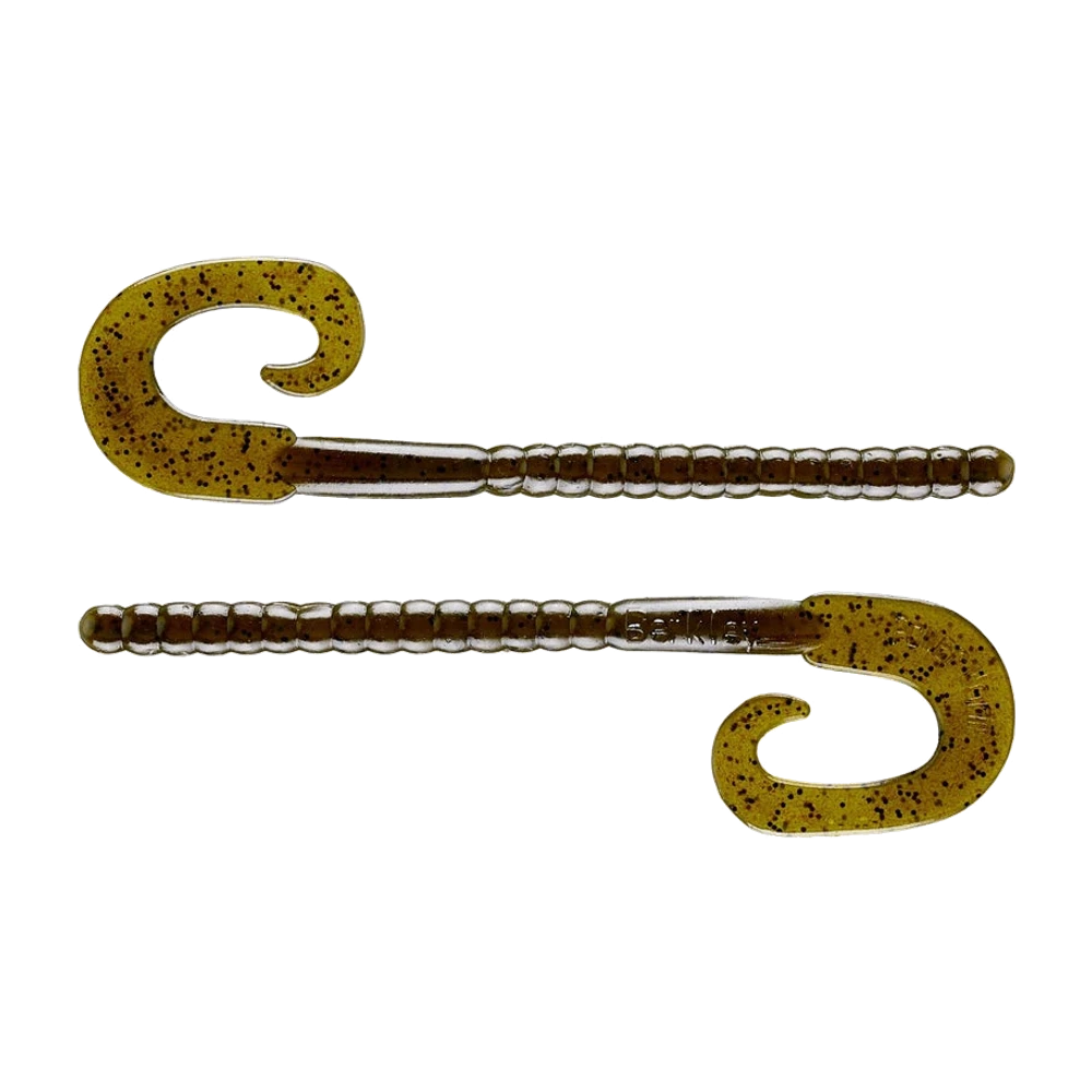 Berkley PowerBait Power Worm coloris Green Pumpkin, ver souple à double queue recourbée (curly tail)
