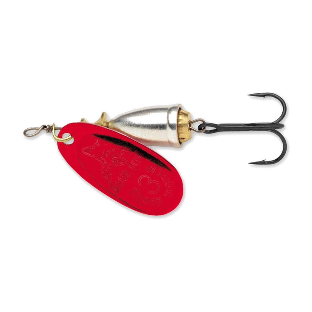 Cuillère tournante Blue Fox Vibrax, palette rouge et corps métallique argenté