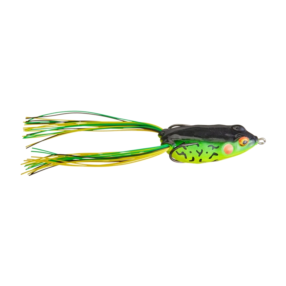 Booyah Pad Crasher coloris vert perche et dos noir tacheté, frog souple à double hameçon apparent