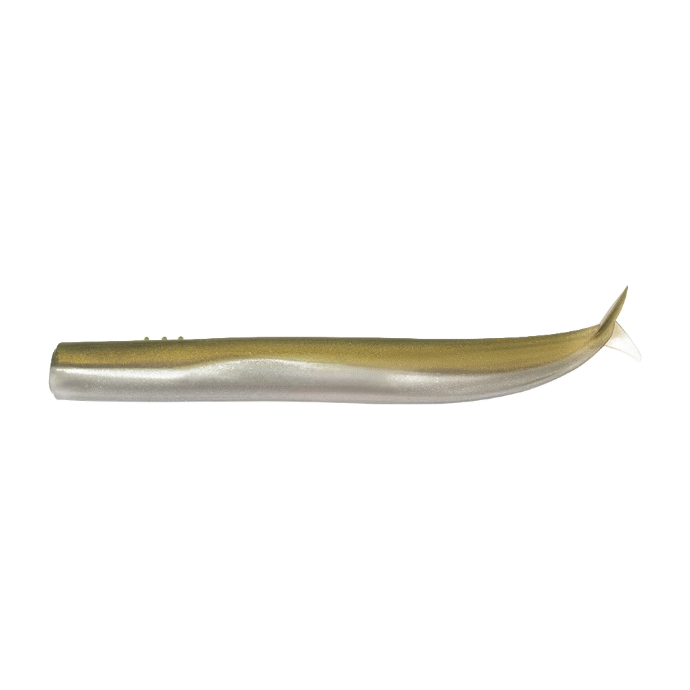 Corps souple Fiiish Crazy Sand Eel en coloris Kaki, dos vert kaki et ventre nacré argenté
