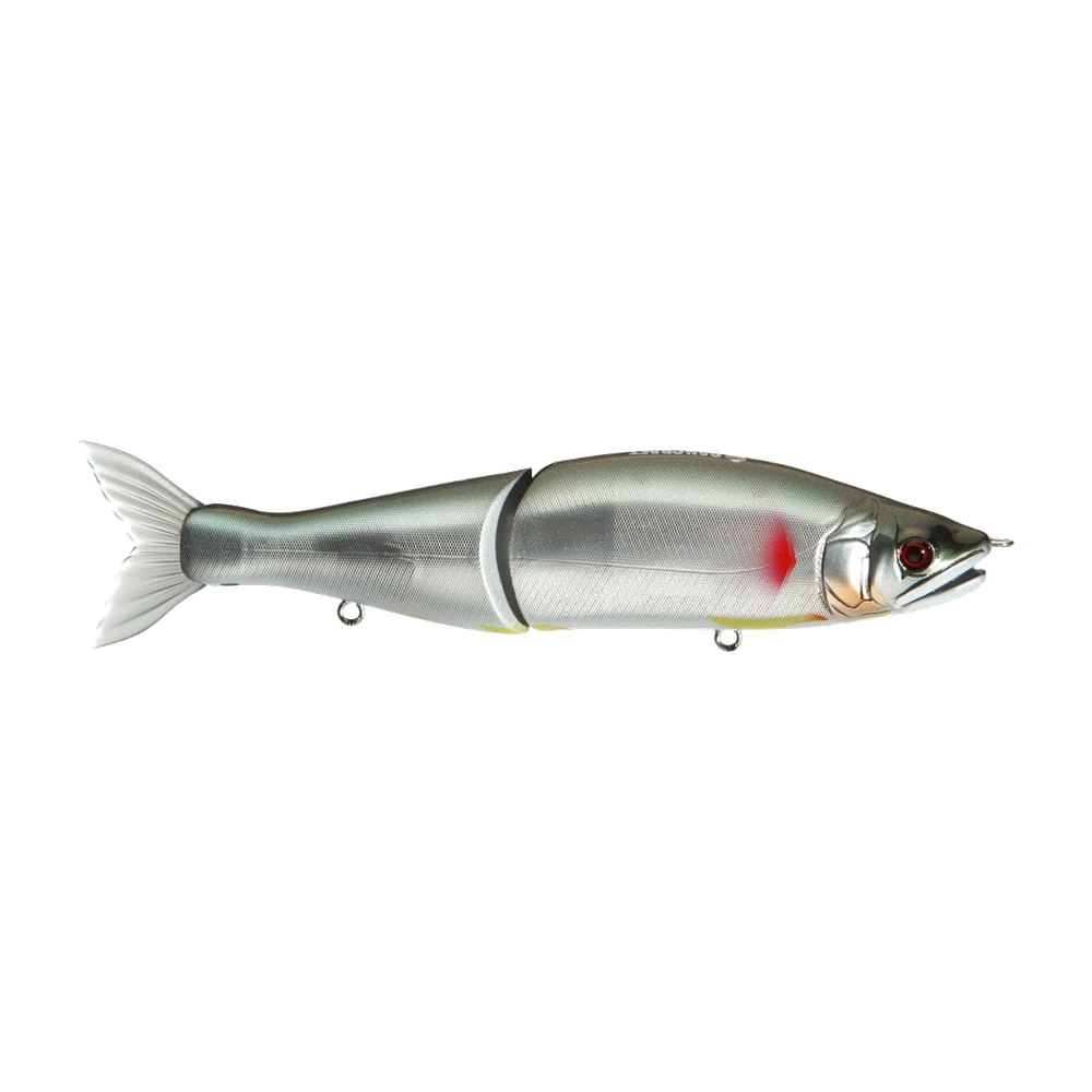 Gan Craft Jointed Claw jointed glidebait in a silver baitfish finish with red accents