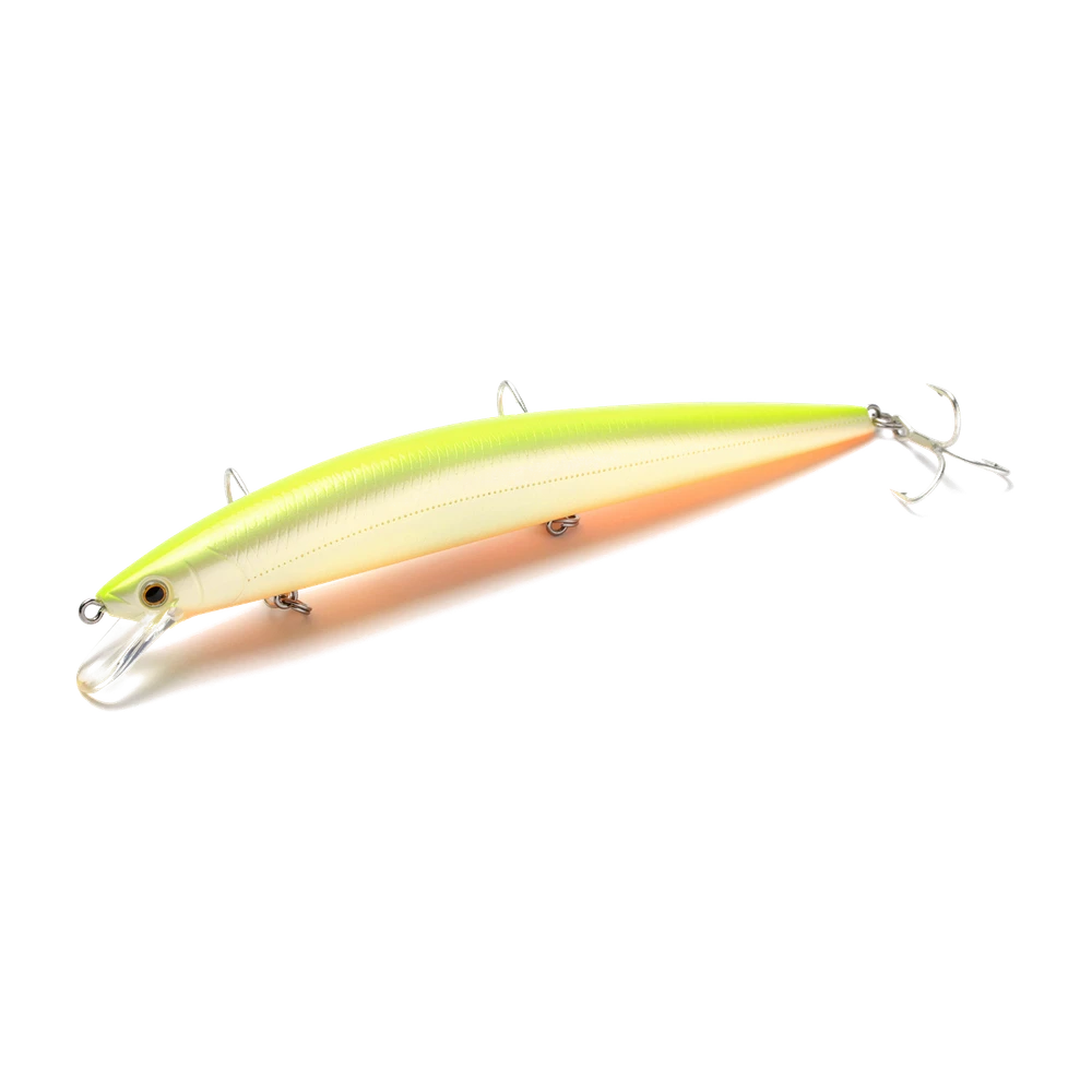 Jackson Athlete 14 SS, coloris PCO (dos chartreuse, flancs nacrés, ventre orange), corps profilé pour le lancer longue distance