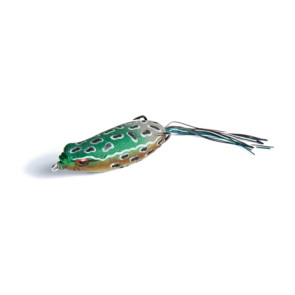 Molix Sneaky Frog coloris vert et brun tacheté, frog souple à corps creux et jupe silicone