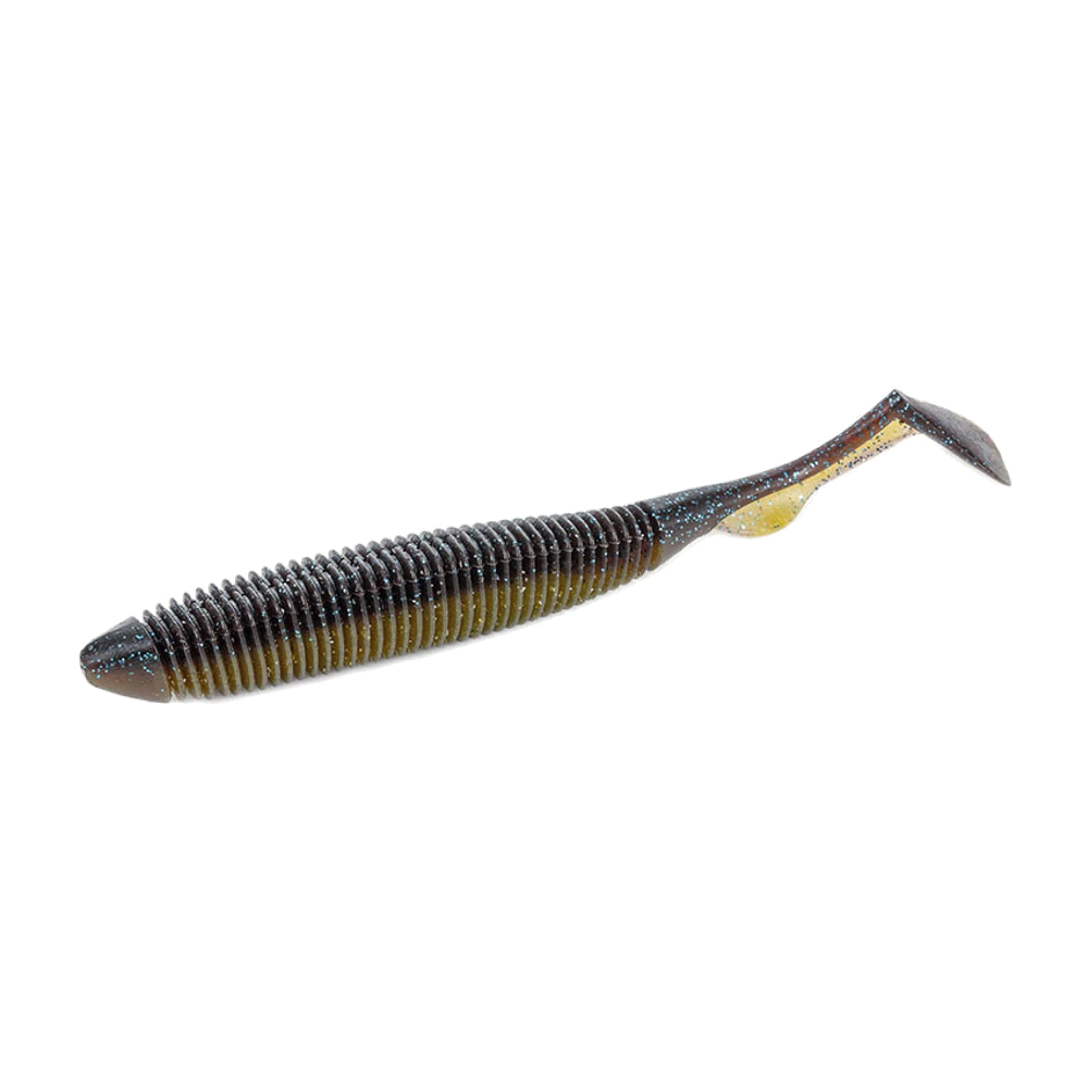 Molix RA Shad finition naturelle brune pailletée, corps annelé et queue paddle fine