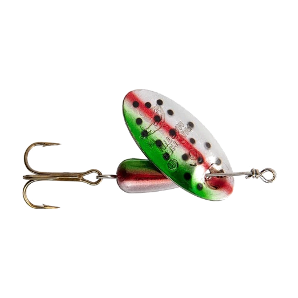 Cuillère tournante Panther Martin Classic en finition truite rouge/vert/argent, vue de profil