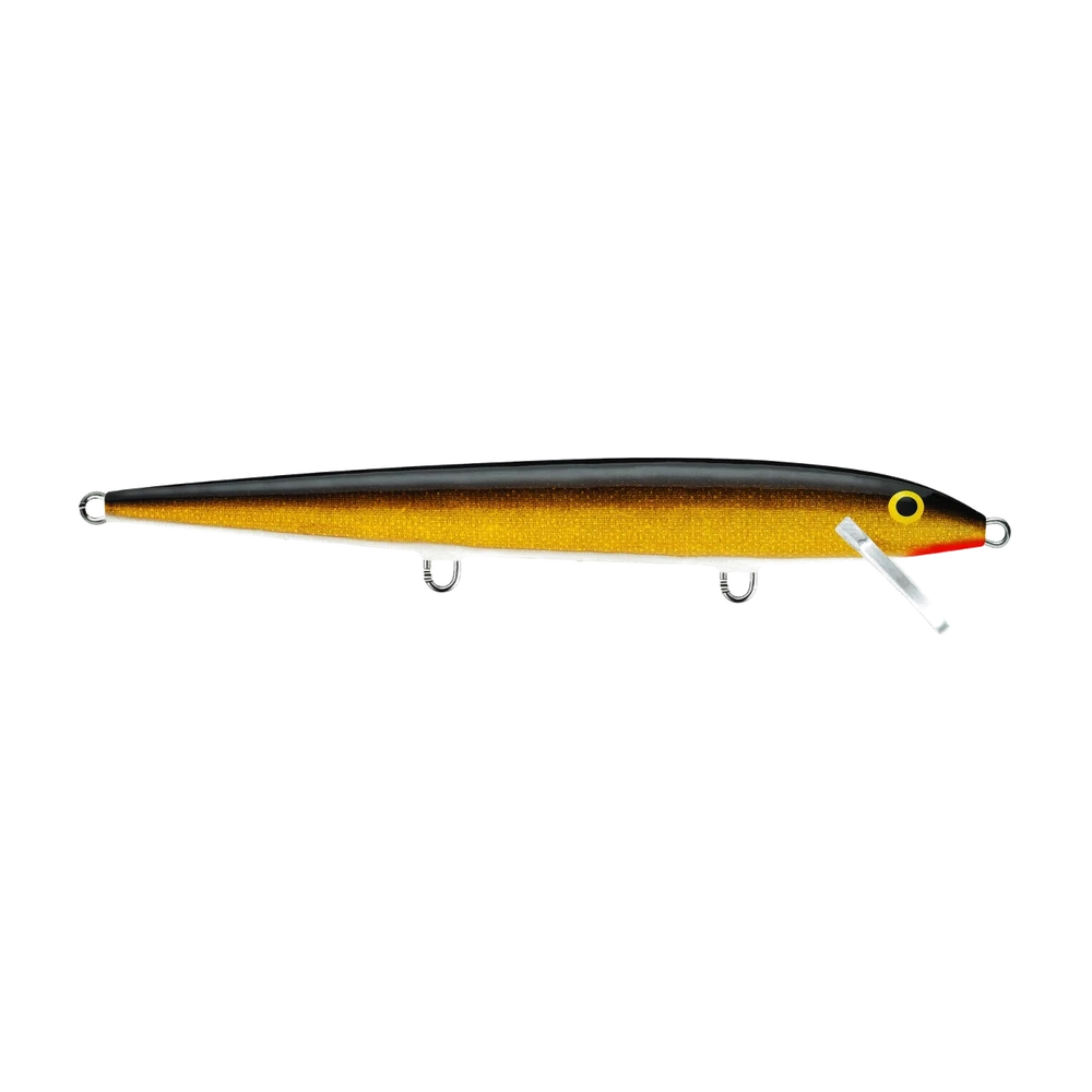 Poisson nageur Rapala Original Floater F11, finition dorée à dos noir et oeil jaune