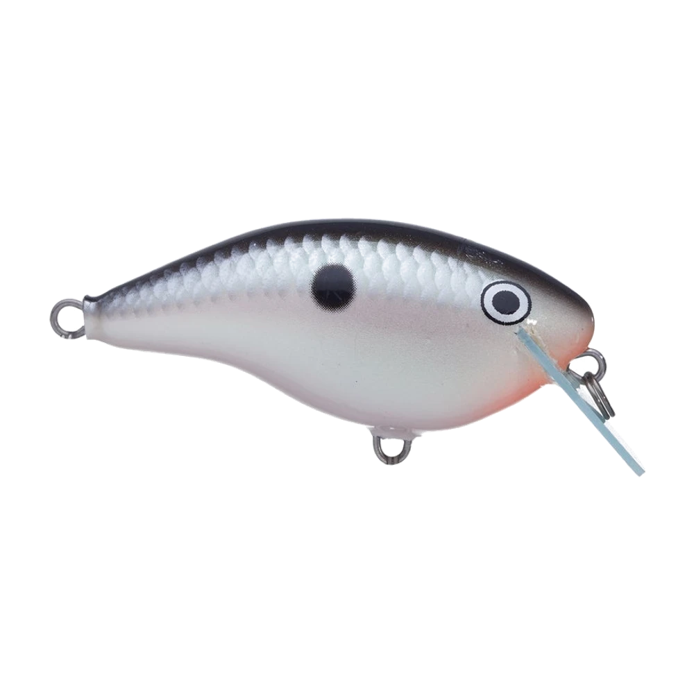 Rapala OG Rocco 5 fotografato nudo senza ancorette, corpo tondo in balsa grigio perlato a scaglie con ventre bianco rosato, paletta quadrata sottile azzurrina