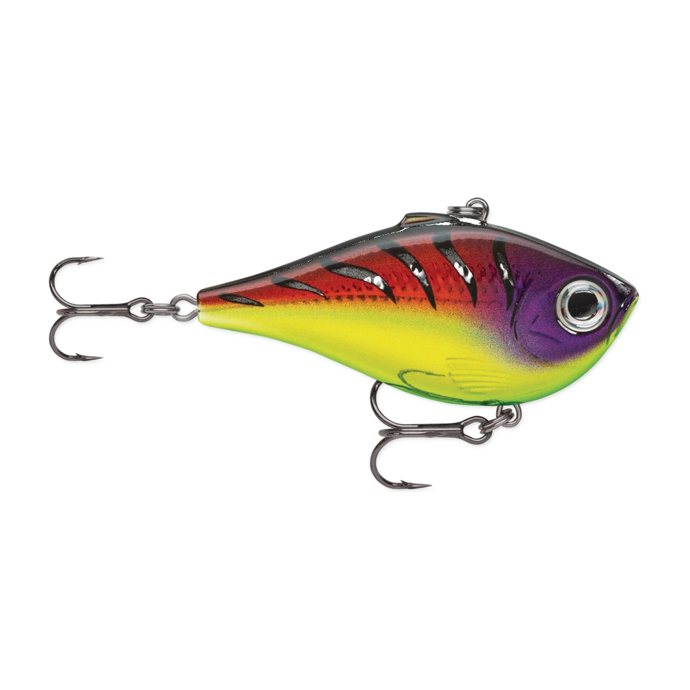 Vibration Rapala Rippin' Rap coloris Purple Tiger, corps sans bavette avec anneaux fixes et hameçons triples