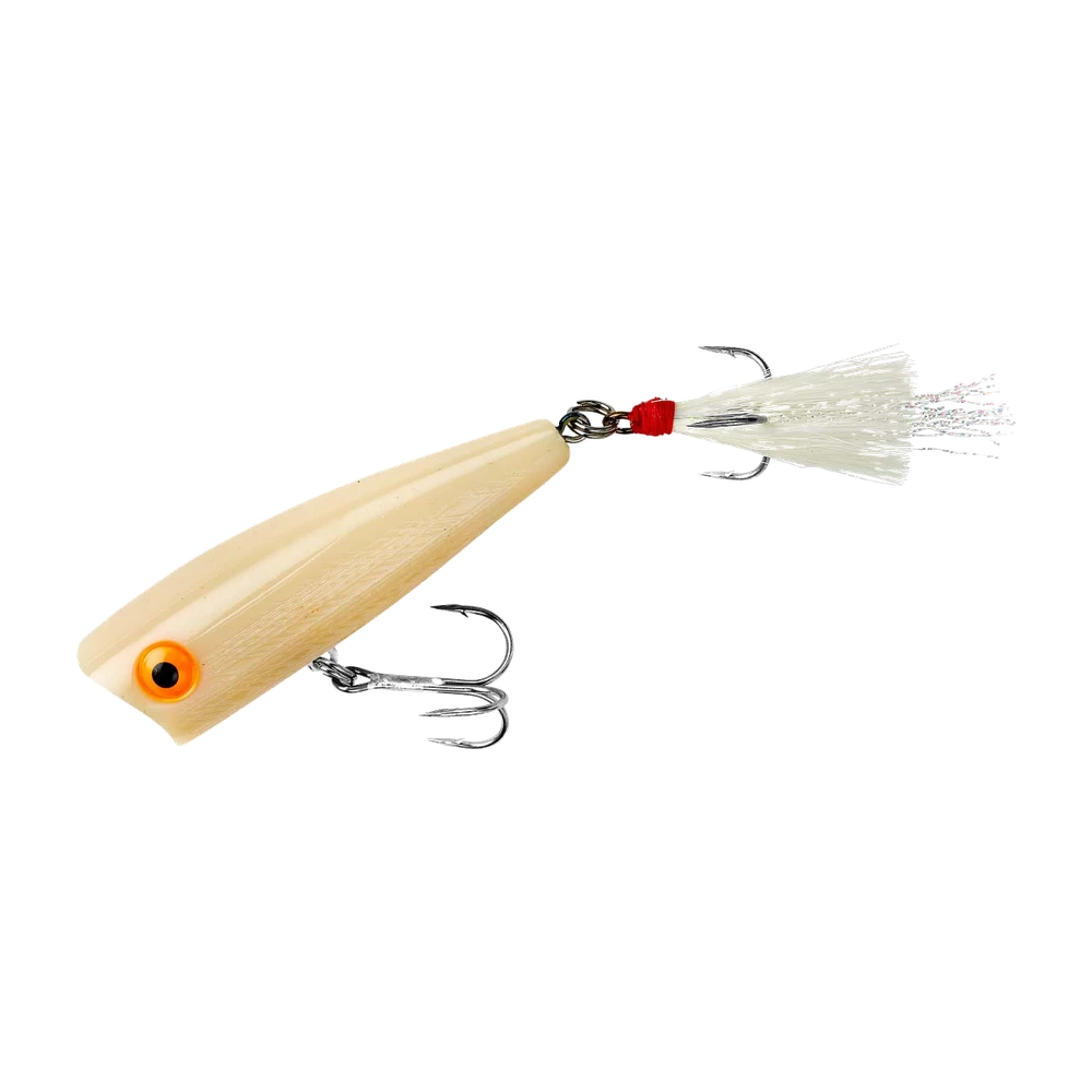 Rebel Pop-R, popper coloris blanc nacré avec queue en fibres blanches et yeux orange