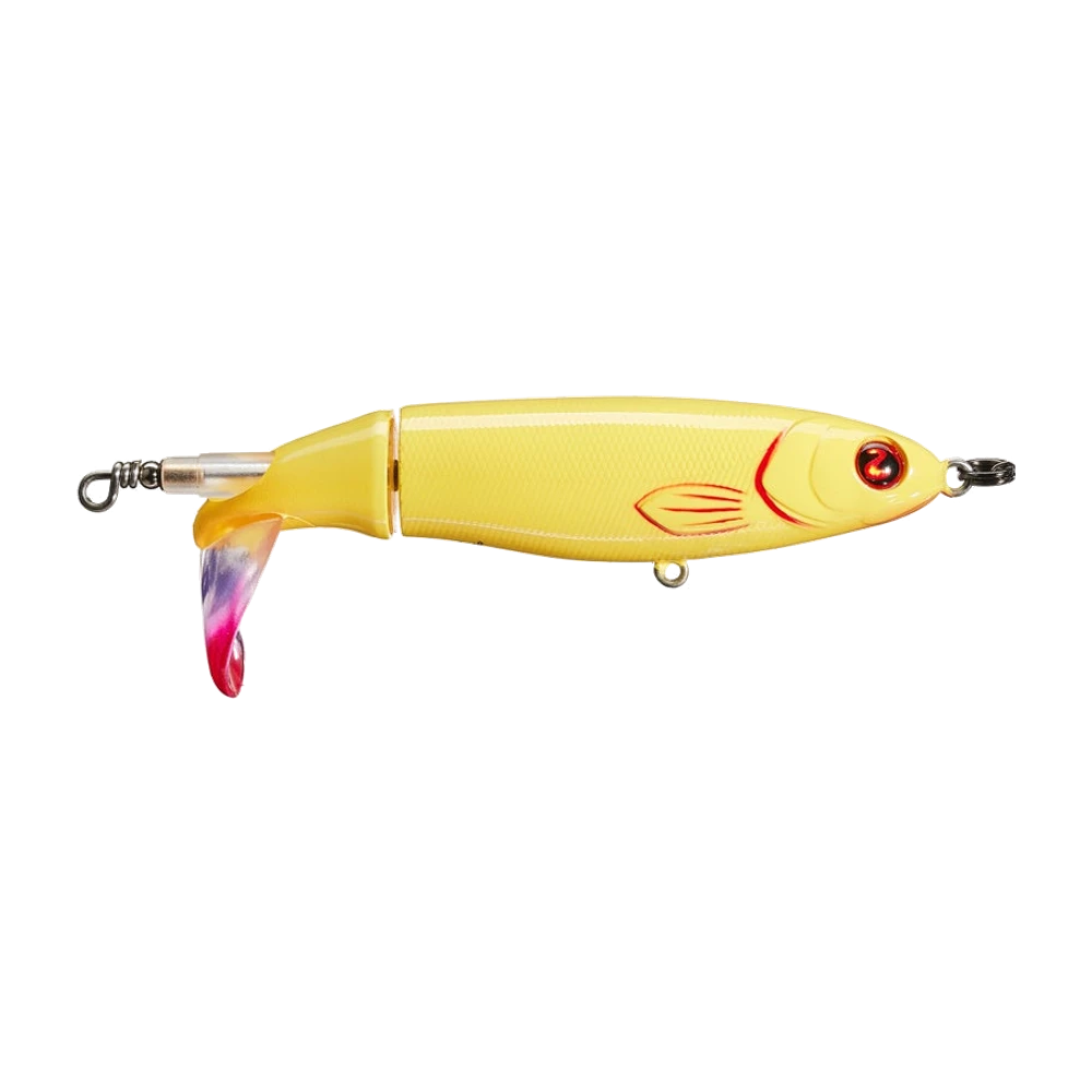 River2Sea Whopper Plopper 130 finition perche verte écaillée, corps rigide et queue à hélice articulée