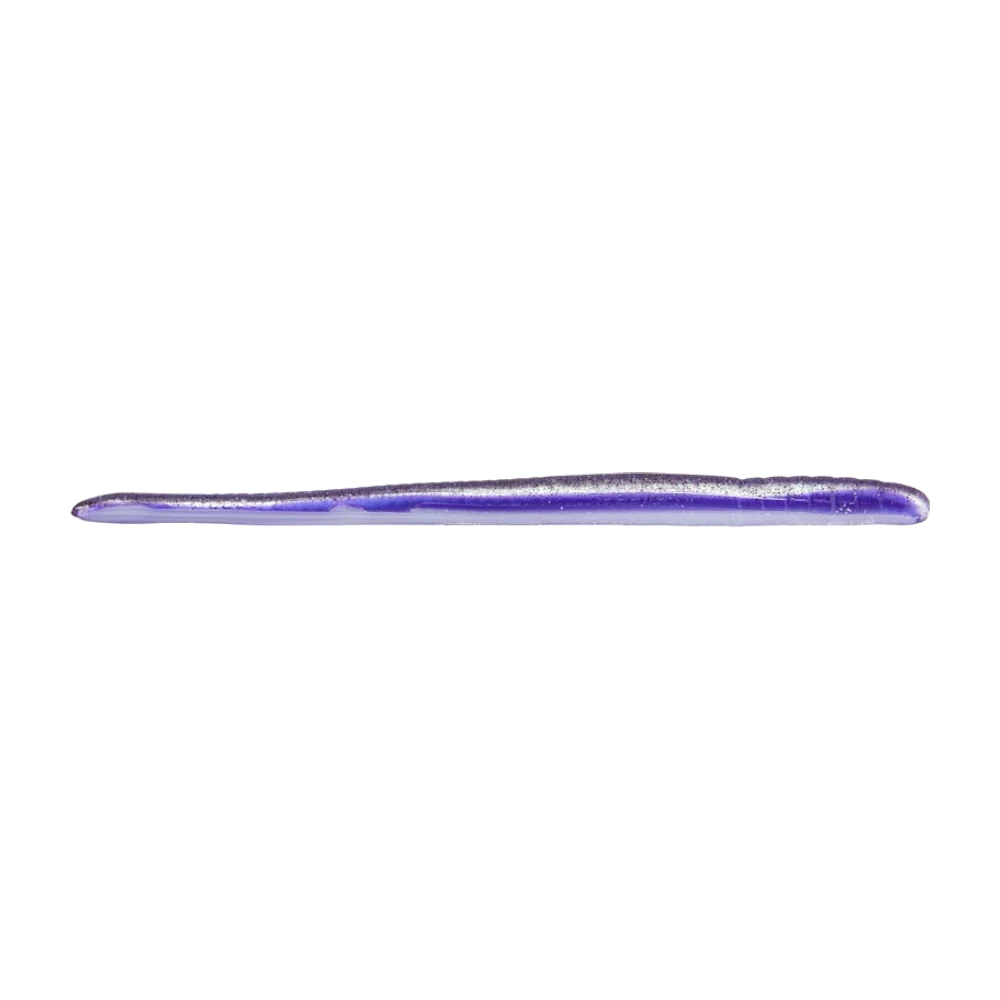 Roboworm Fat Straight Tail, gerader Gummiwurm im violetten Laminat mit Silberglitter über durchscheinendem Bauch, abgerundeter verdickter Kopf und fein auslaufender Schwanz