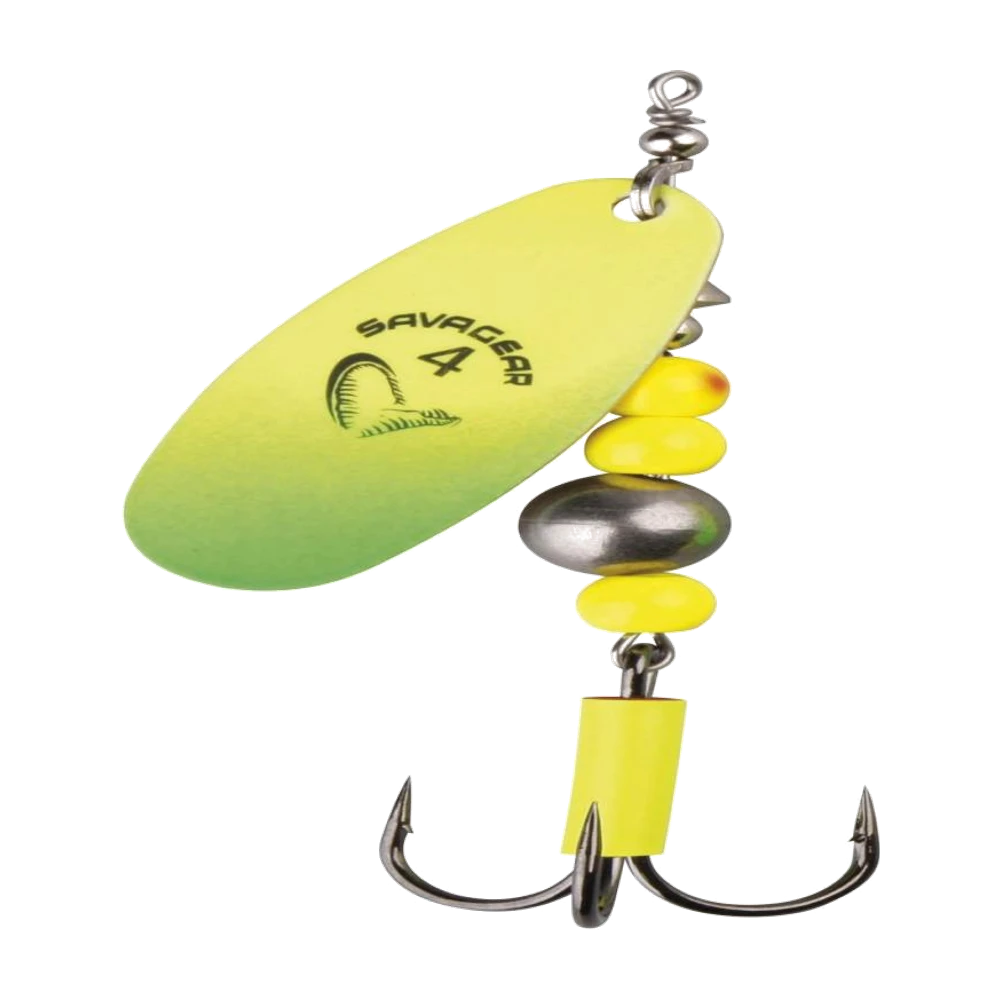 Savage Gear Caviar Spinner n°4, palette jaune fluo dégradée vert et perles jaunes