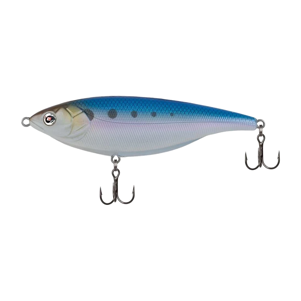 Stickbait Sébile Stick Shadd 114 en finition bleu et blanc nacré, vue de profil