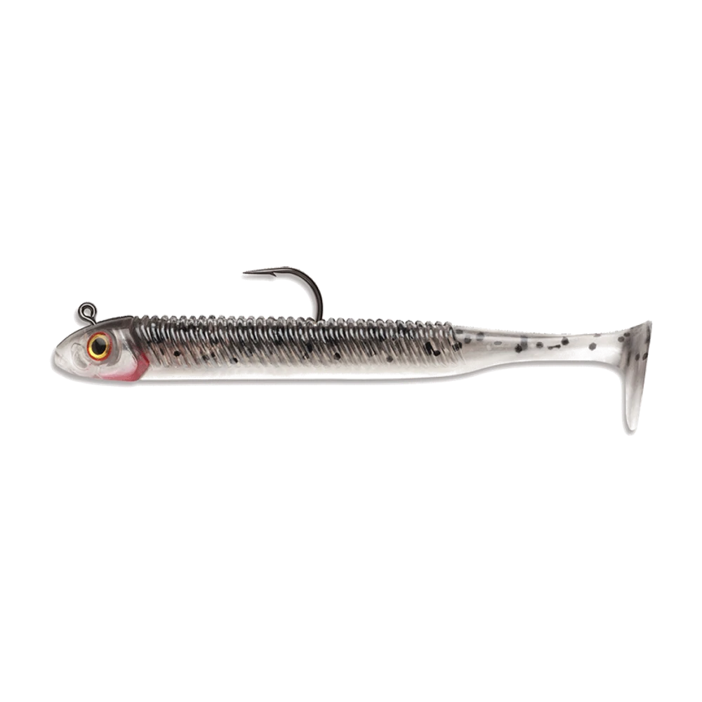 Storm 360GT Searchbait rigged on its pre-weighted ABS head with built-in VMC hook, translucent natural colour