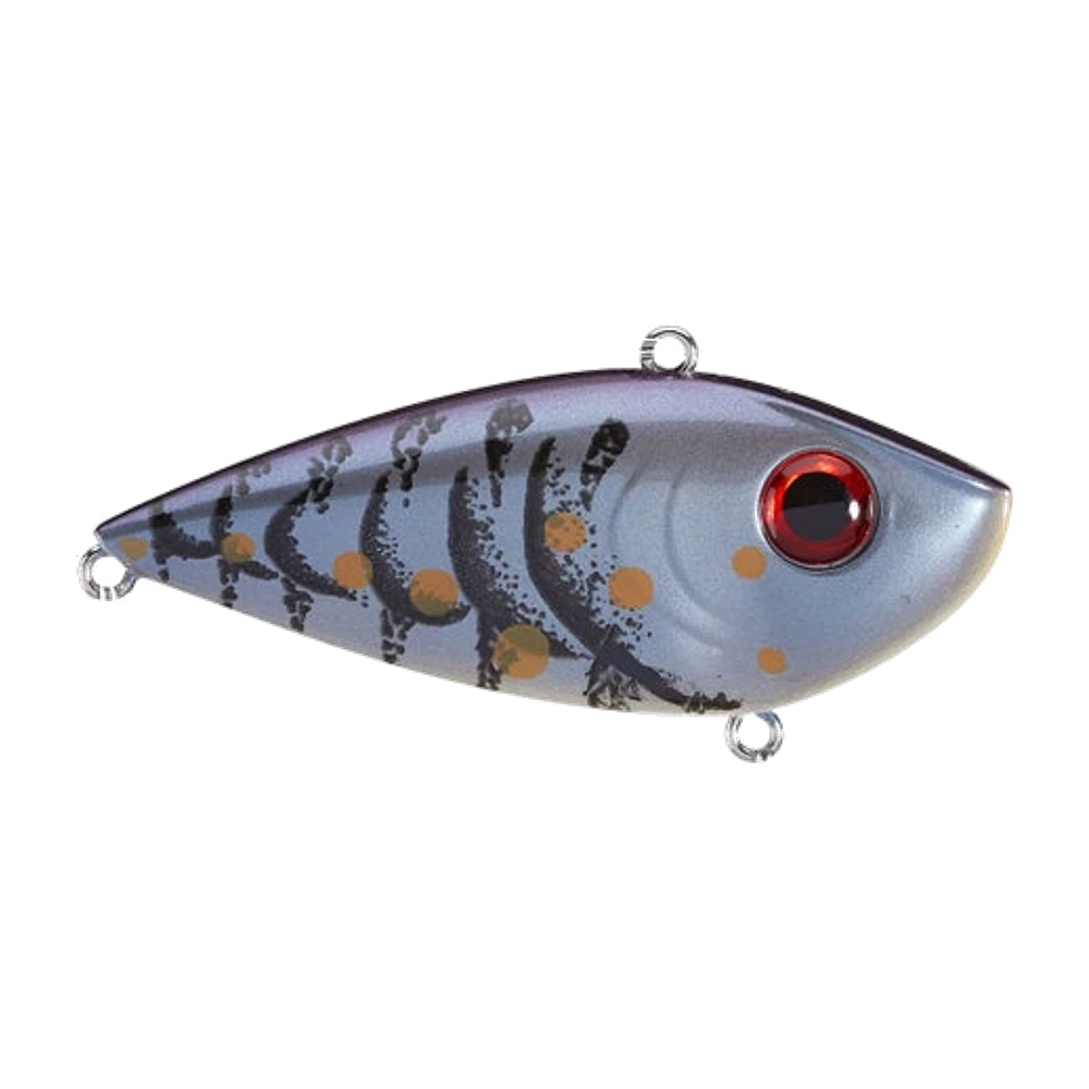 Strike King Red Eyed Shad, coloris gizzard shad naturel (dos gris-mauve tacheté orange) avec les yeux rouges caractéristiques du modèle