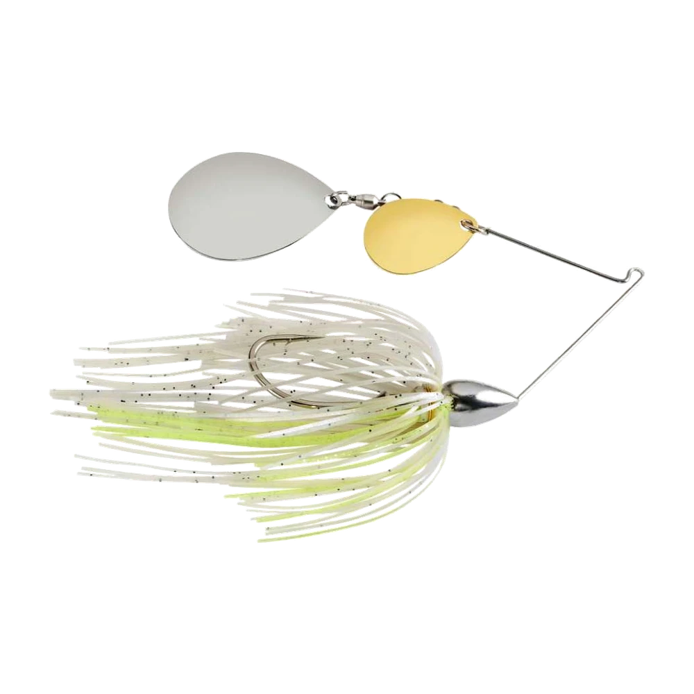 Spinnerbait War Eagle Double Colorado à double palette nickel et or, jupe blanche et chartreuse