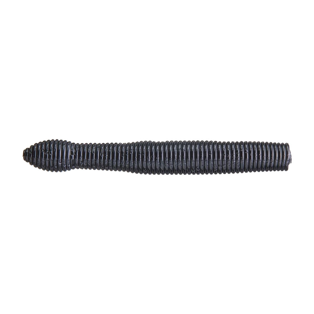 X Zone Pro Series Ned Zone Stickbait, bâtonnet souple noir très foncé entièrement annelé sur toute sa longueur, extrémité légèrement renflée à une extrémité, leurre nu sans hameçon ni tête plombée
